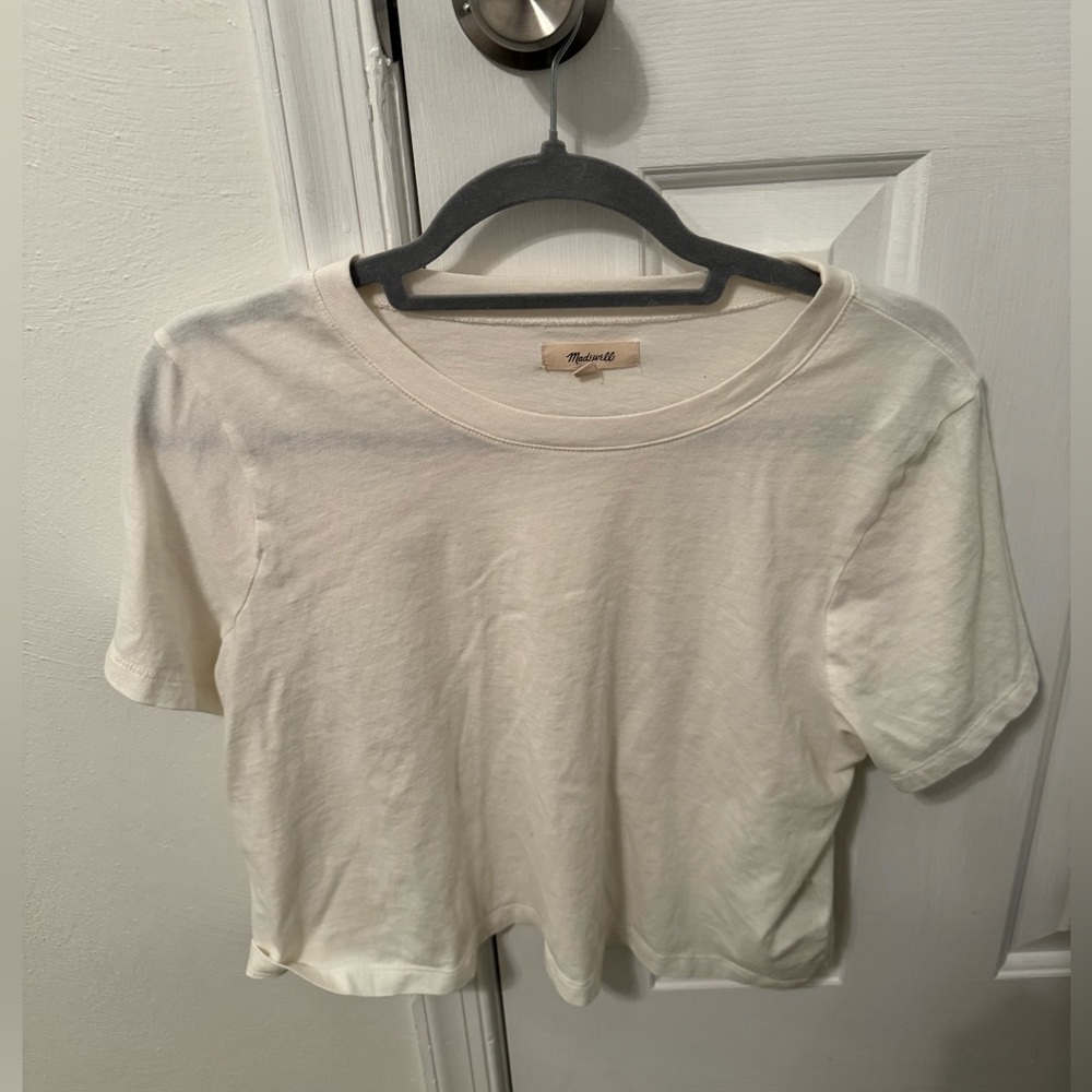 Madewell Off White Cropped short sleeve Crewneck Tee medium 100% Cotton